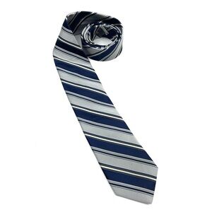 Nordstrom Men's Stripe Print Silver Blue Cream 100% Silk Made in USA